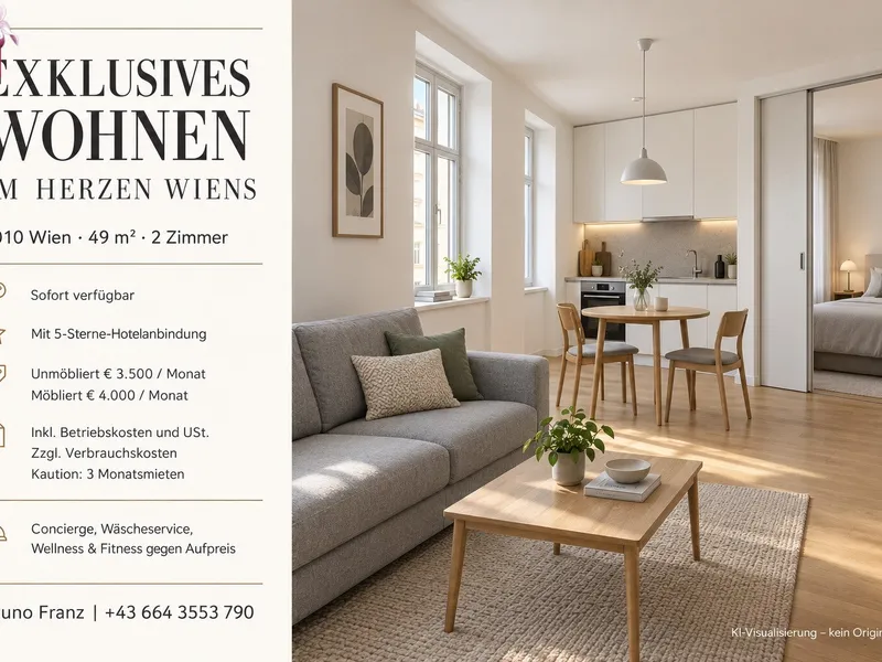 Exklusives Wohnen im 1. Bezirk: 49 m², 2 Zimmer & optionaler 5-Sterne-Hotelservice