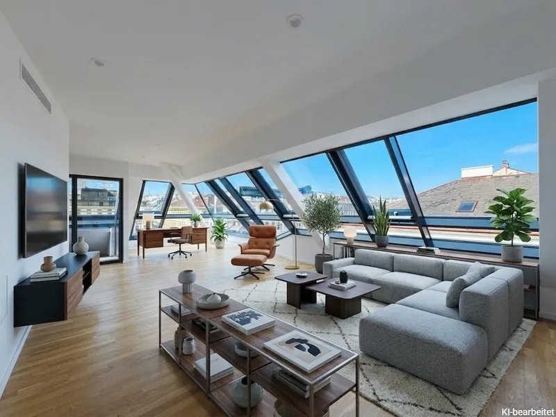 NASCHMARKT-Living | einzigartiger Fernblick I ~77m² Wohnküche I Terrasse und Wintergarten I 3 Bäder I U-Bahn-Nähe