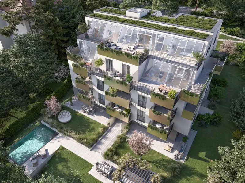 Exklusive Gartenwohnung mit exklusiven Highlight! Pool im Gemeinschaftsgarten! Nahe Lainzer Tiergarten - Erstbezug