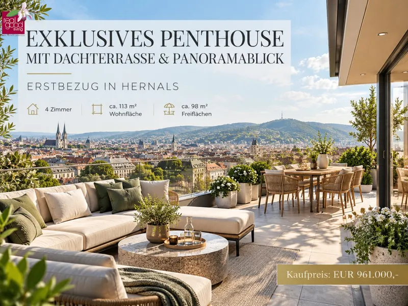 EXKLUSIVES PENTHOUSE MIT PRIVATER DACHTERRASSE & PANORAMABLICK – 4 ZIMMER | ERSTBEZUG | KLIMAANLAGE | 1170 WIEN