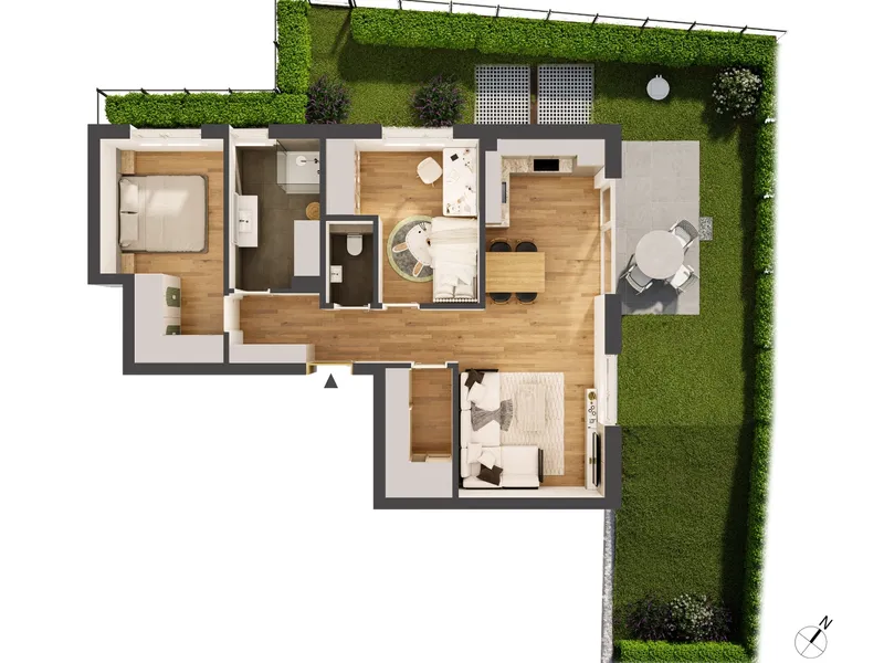 Hochwertige 3-Zimmer Neubau-Gartenwohnung IW08