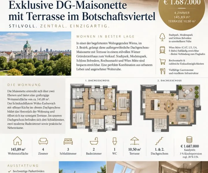 Exklusive DG-Maisonette mit Terrasse im Botschaftsviertel – 145,89 m² Wohnfläche