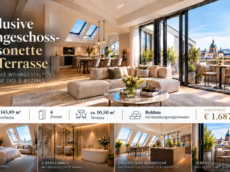 EXKLUSIVE DG-MAISONETTE ,145,89 m² ,TERRASSE, BLICK ZUM STEPHANSDOM, INDIVIDUELLE GESTALTUNG