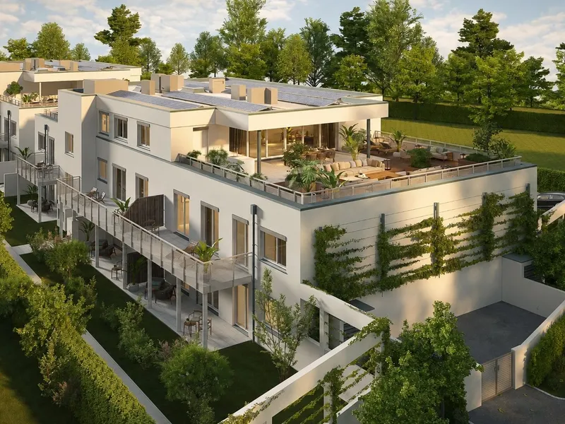 Provisionsfrei für den Käufer!  Die Donau vor der Tür – Urlaubstimmung und üppiges Grün in der Fischerzeile, elegante Eigentumswohnungen mit Gärten, Terrassen und Balkone!  Schlüsselfertig!
