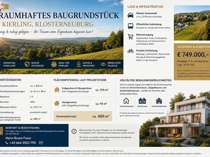 Traumhaftes Baugrundstück in Kierling, Klosterneuburg – sonnige Ruhelage mit großem Entwicklungspotenzial