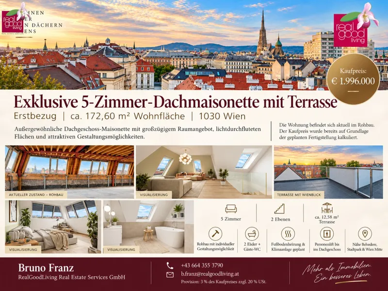 EXKLUSIVE 5-ZIMMER-DACHMAISONETTE | 173 m² | TERRASSE | ERSTBEZUG | NÄHE BELVEDERE