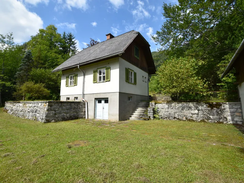 Entwicklungsfläche mit sanierungsbedürftigem Gebäude und Hochschwab-Blick im Jagdeldorado Wildalpen