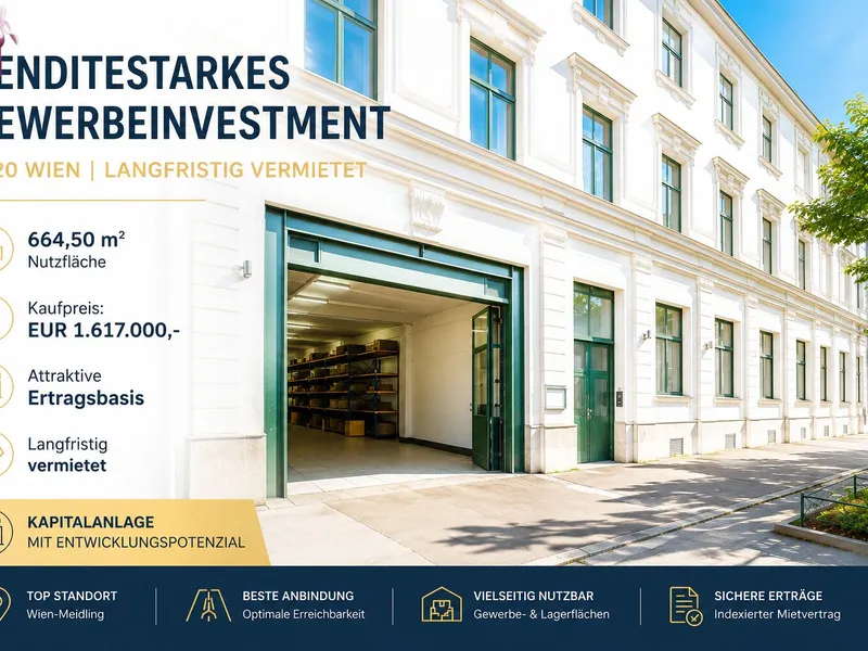 RENDITESTARKES GEWERBEINVESTMENT IN WIEN | LANGFRISTIG VERMIETETE NUTZFLÄCHEN MIT SOLIDER ERTRAGSBASIS